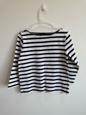 J Crew Size S Striped Boatneck Long-Sleeve Top - White & Black